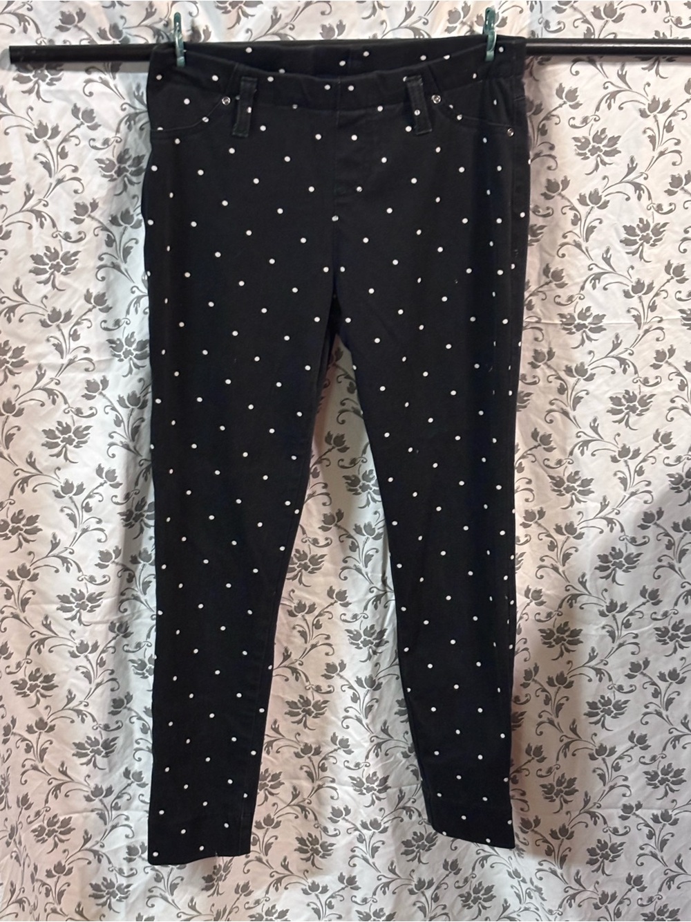 Time and Tru Black Skinny Pants with White Polka Dots